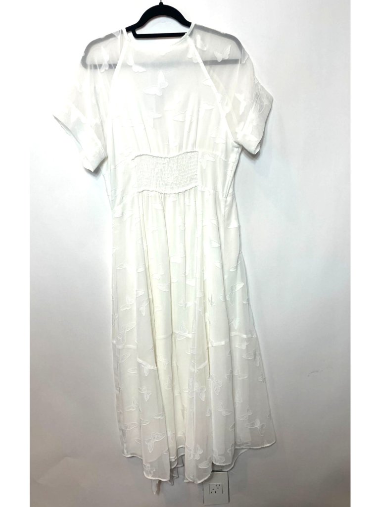 Monte Serafina White Butterfly Midi Sheer Dress Size Large Nwt — image 3 of 8